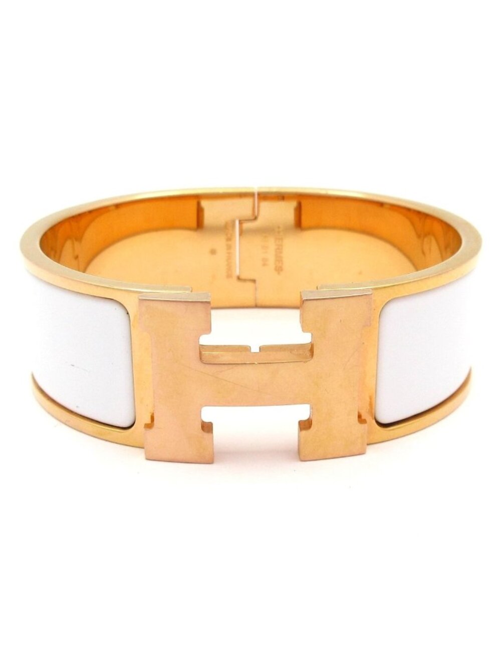 Hermes Bangle Clic Clac Pink Gold White Bracelet